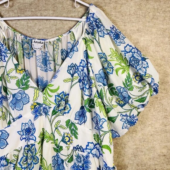 ARULA by Alter State Women's Blue Floral Tiered Midi Dress Size C Plus Size 3X - Picture 1 of 16